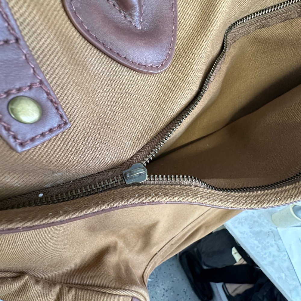 J.Crew Canvas Leather Weekender Duffel Brown Khaki Travel Bag OS - Picture 10 of 16
